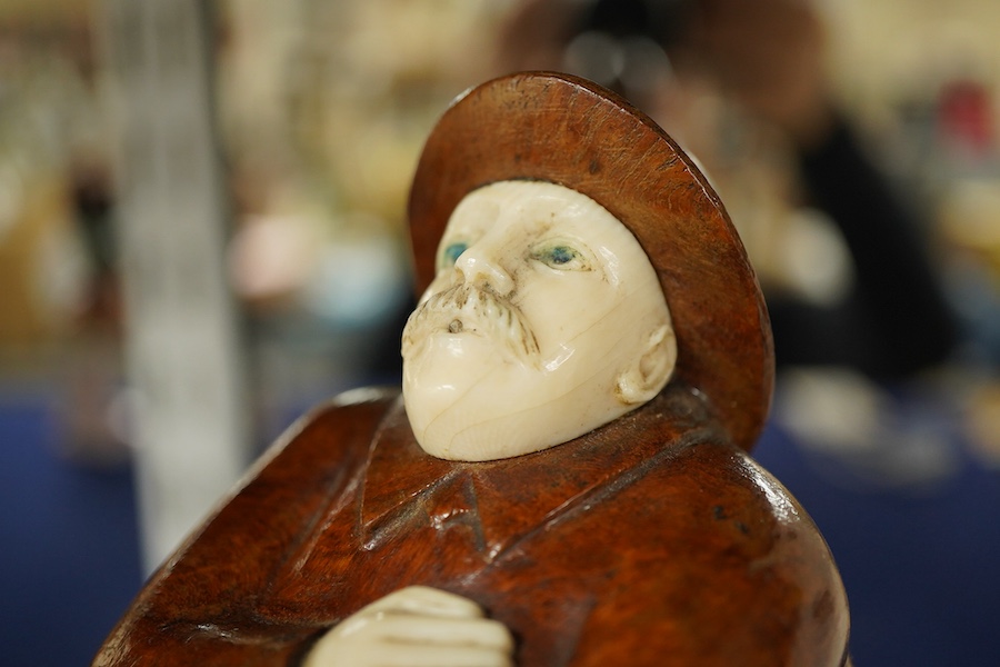 A Thuya wood and ivory figural tobacco box, 19.5cm - CITES Submission reference WK3EC3XH